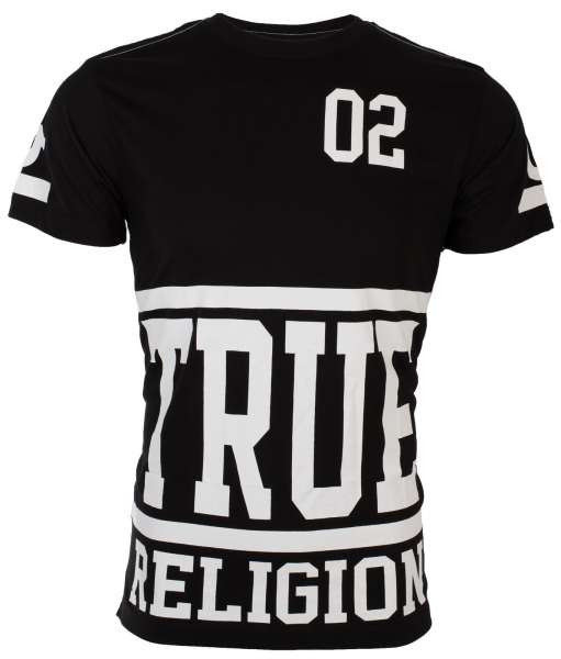 TRUE RELIGION Mens T-Shirt STARTER Black with White Print $95 Jeans NWT